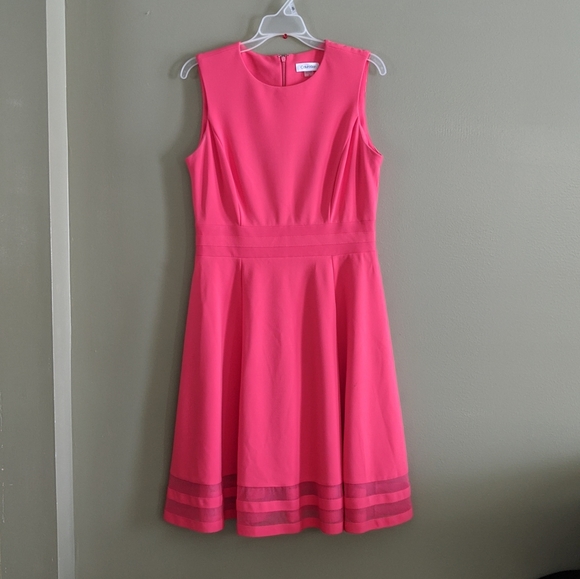 Calvin Klein Coral Cut Out A line Dress 10 - Picture 2 of 7